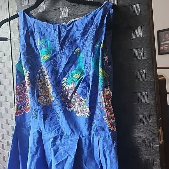 Heart Of Haute Blue Peacock Print Dress Size S - Picture 3 of 7